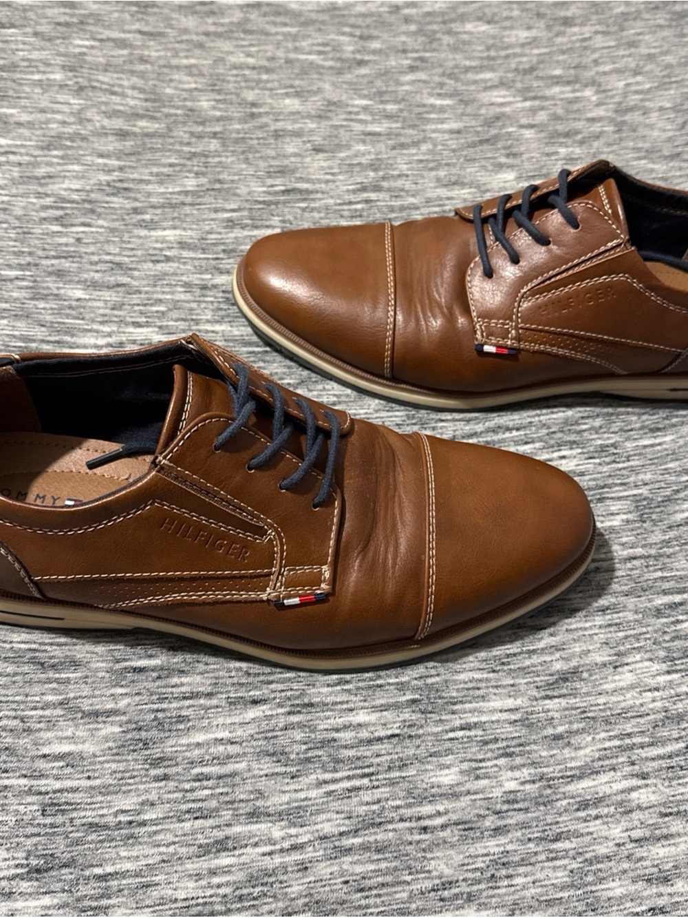 Tommy Hilfiger Brown Leather Derby Shoes with Navy Laces
